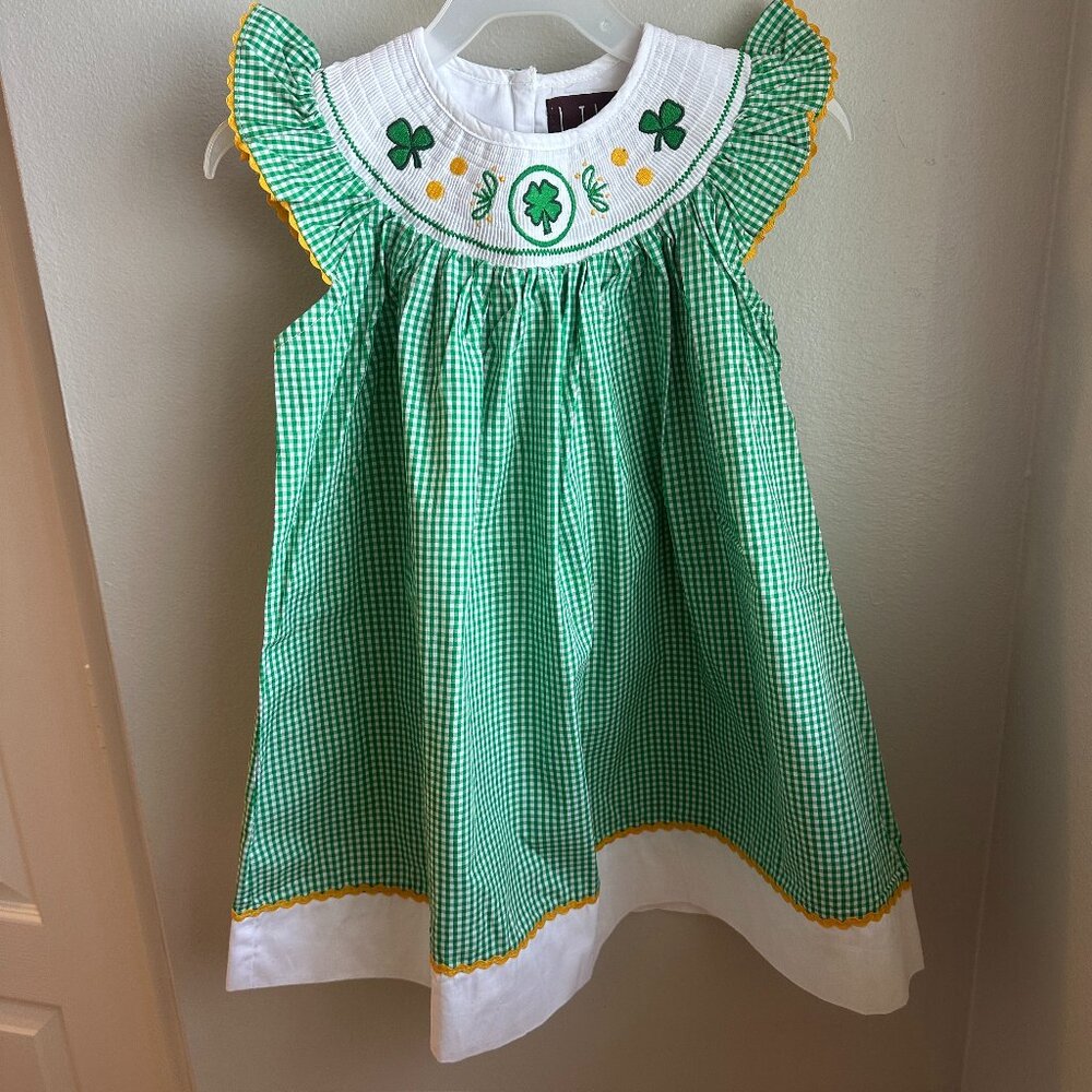 Lil Cactus shamrock smocked dress, size 3T